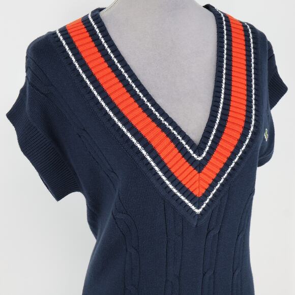 Lacoste Sport Sweater Dress Womens 6 US Navy Blue Orange Trim Nautical Preppy - Picture 6 of 13